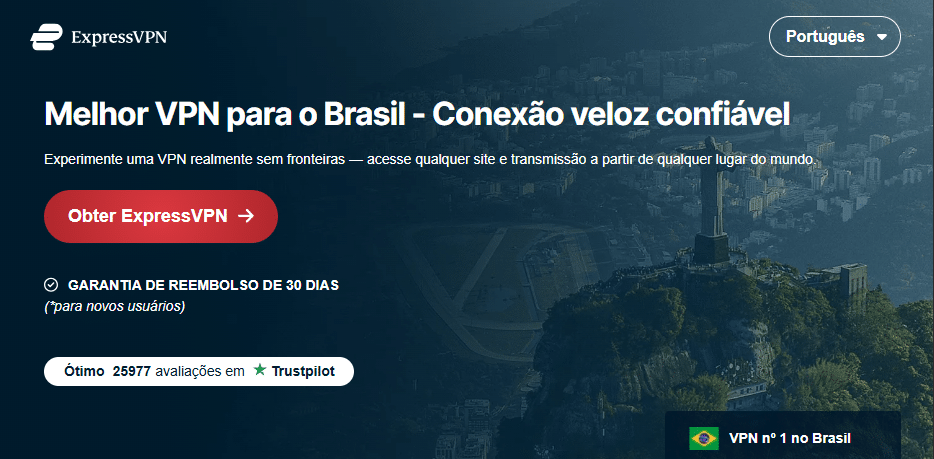 Atualmente, o site oficial do ExpressVPN não suporta português, portanto, todas as interfaces e conteúdos da página estão em inglês. Após acessar o site oficial, clique em Get ExpressVPN. (Nota: é necessário usar uma VPN para acessar)