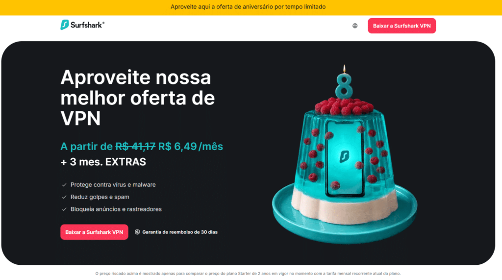 site oficial do Surfshark VPN e clique em "Comprar Agora"